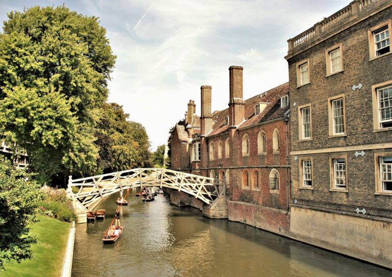 The wooden Mathematical Bridge at Queens' College over the River Cam, Cambridge